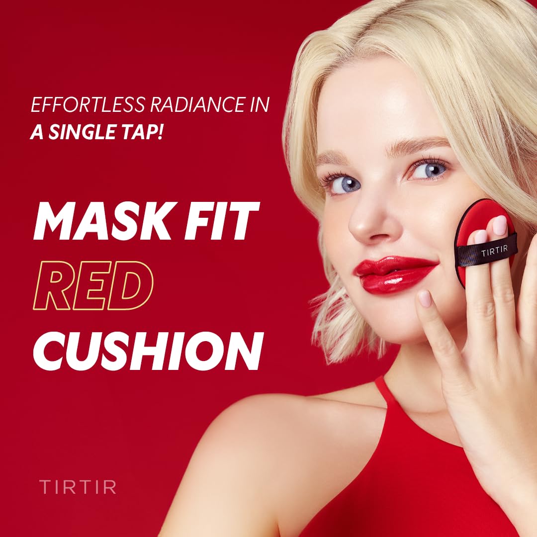 TIRTIR Mask Fit Red Cushion Foundation | Full coverage, Weightless, Skin fit, Satin Glow Finish, Korean Makeup BB Foundation, beauty, Tattoo cover up, Buildable (#22N Shell Beige, 0.63 Fl Oz)