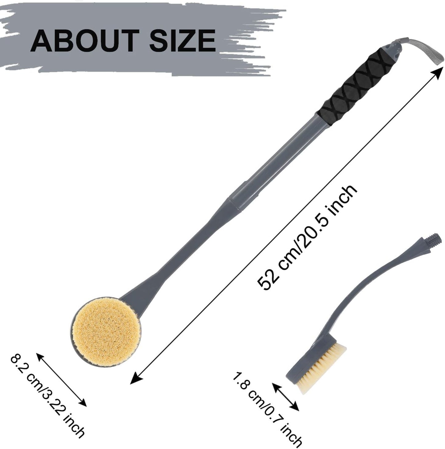 Back Scrubber for Shower,20.5" Bath Brush Long Handle for Deep Cleaning,Back Brush for Shower Men Women(Grey)
