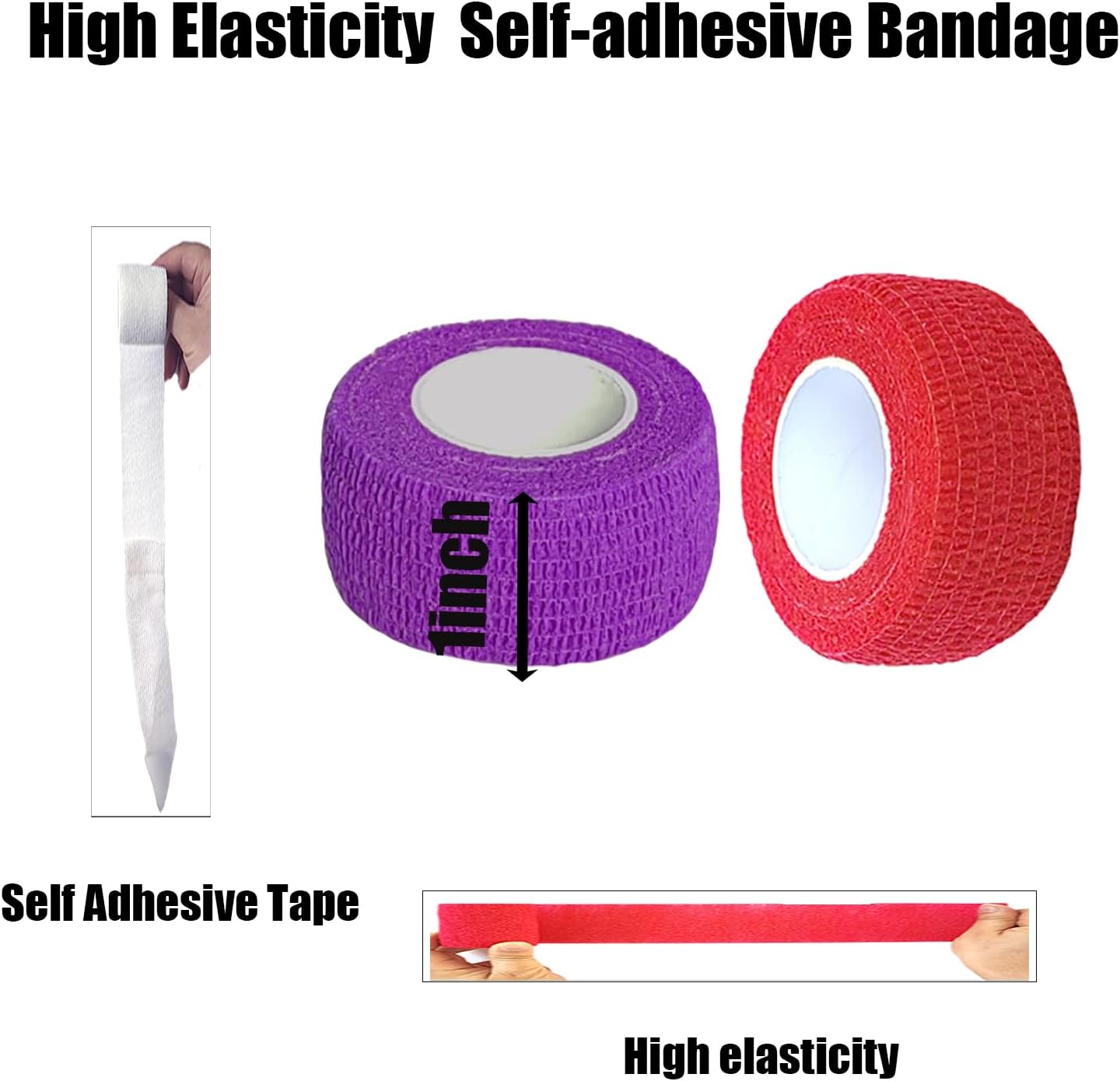 Hysiwen 6 Pack 1" x 5 Yards Self Adhesive Bandage Breathable Cohesive Wrap Self Adherent Vet Tape Self Stick Bandage Wrap for Sports, Athletic, Wrist, Ankle(Multi Colors)