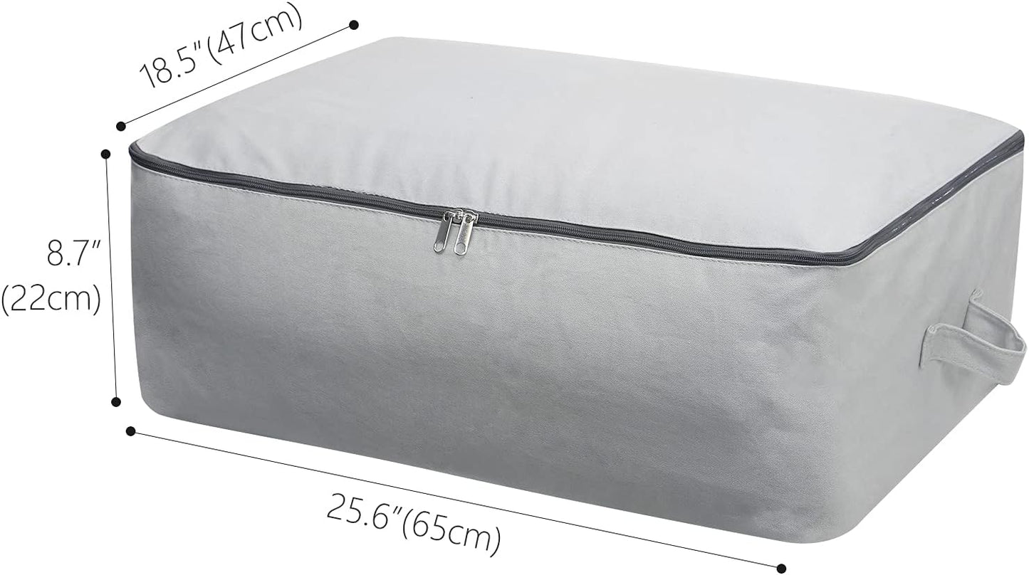 2PCS Durable Cotton Canvas, Soft Space Save Storage Bag Wardrobe Organizer with Handle & Zipper for Beddings, Comforters, Pillows, Blankets, Clothes, 25.6×18.5×8.7inch, Light Gray