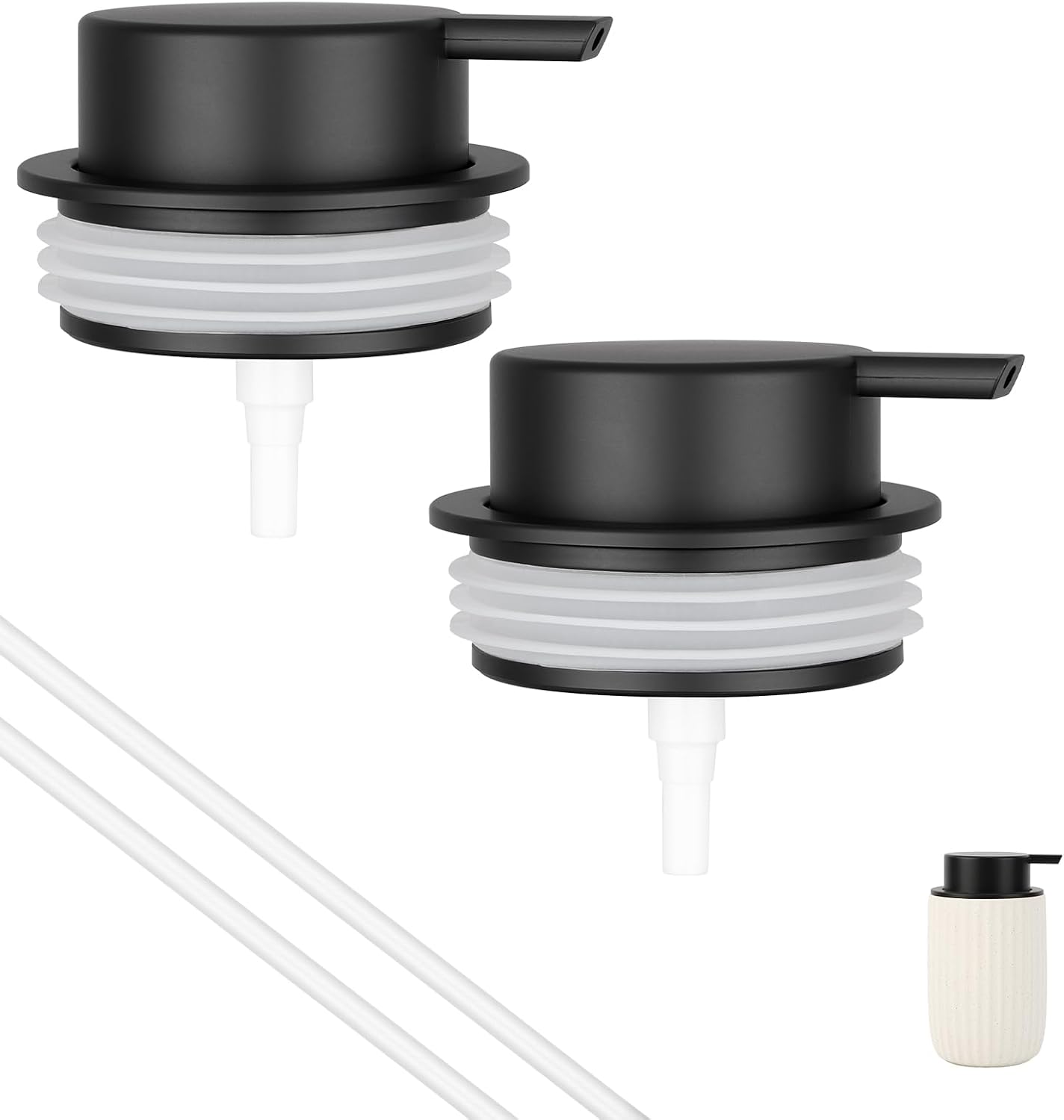 Segbeauty 2pcs Black Soap Dispenser Pump Head Replacement for Bathroom, Pump Head for Ceramic Hand Soap Dispenser Kitchen, Lid Replacement for Shampoo and Conditioner Bottle, Lotion Container Pumps
