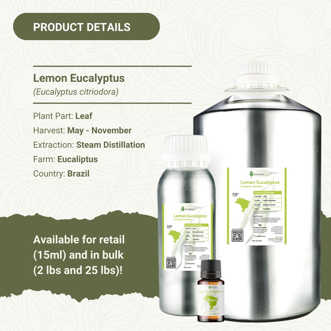 Lemon Eucalyptus Oil by Eucaliptus from Brazil - Essence of Lemon Eucalyptus (15 mL)