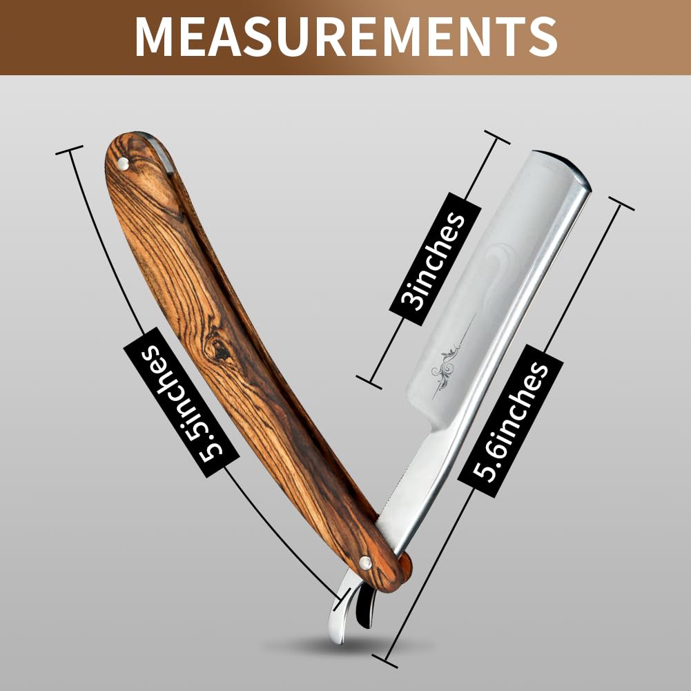 Straight Razor Wooden Handle Shave Ready for Men Barber,Straight Edge Razor Professional Carbon Steel Sharp Shaver for Men Home &Grooming Using