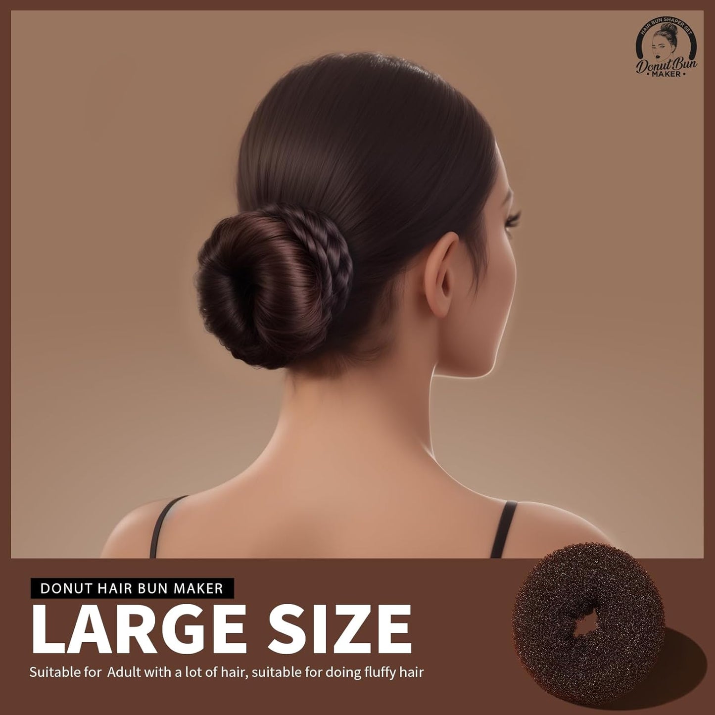 Teenitor Hair Bun Maker for Kids Girls - 4pcs Brown Ballet Buns in 4 Sizes, Hair Donuts