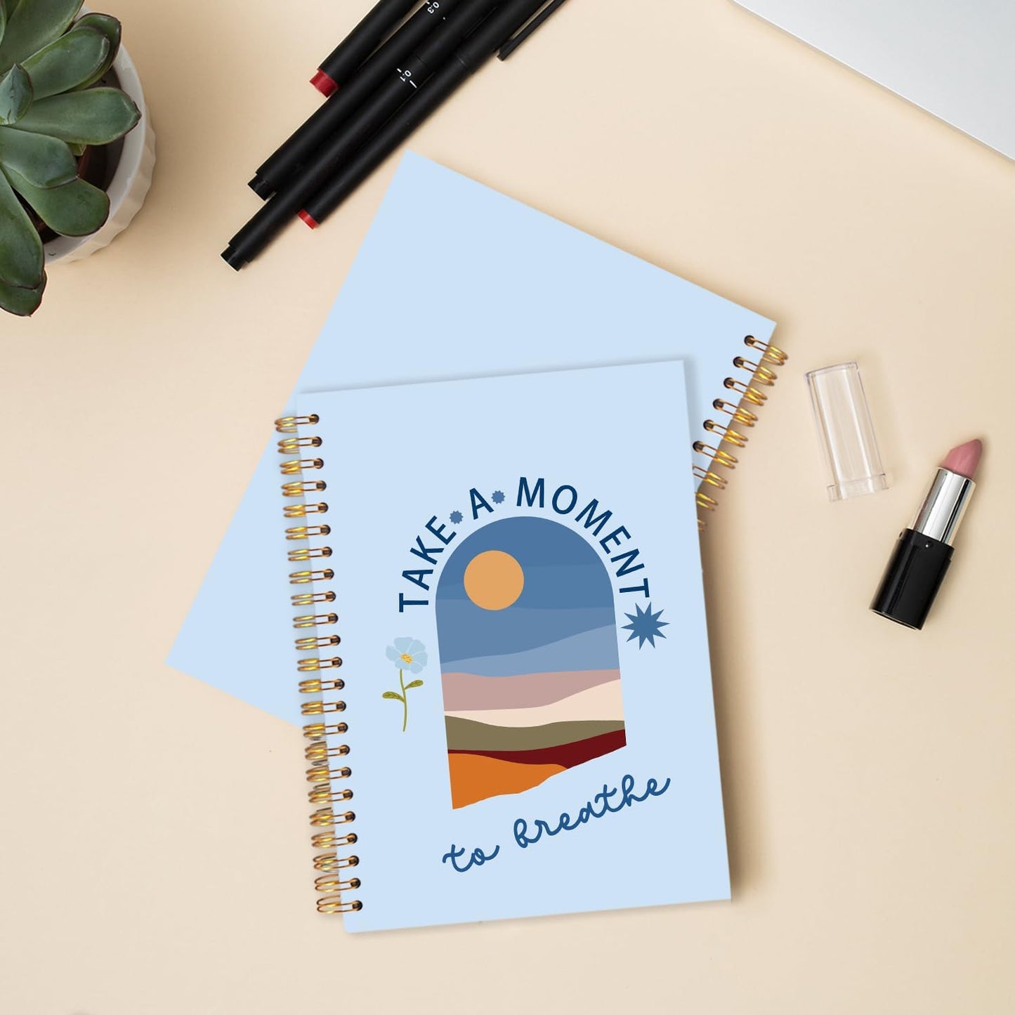 FDHSPAAM Blue Mental Health Spiral Journal Notebook 5.5x8.3in, Take A Moment to Breathe Inspirational Notebooks for Note Taking, Therapy Office Must Haves, Hardcover Notebook Journal