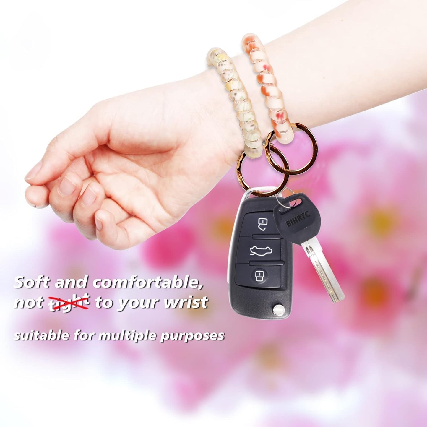 BIHRTC 6pcs Spring Flexible Spiral Wrist Coil Wrist Key Holder Plastic Stretchable Wristband Wristlet Keychain Wrist Band Key Ring Key Chain for Sauna Gym Pool ID Badge and Outdoor Sports