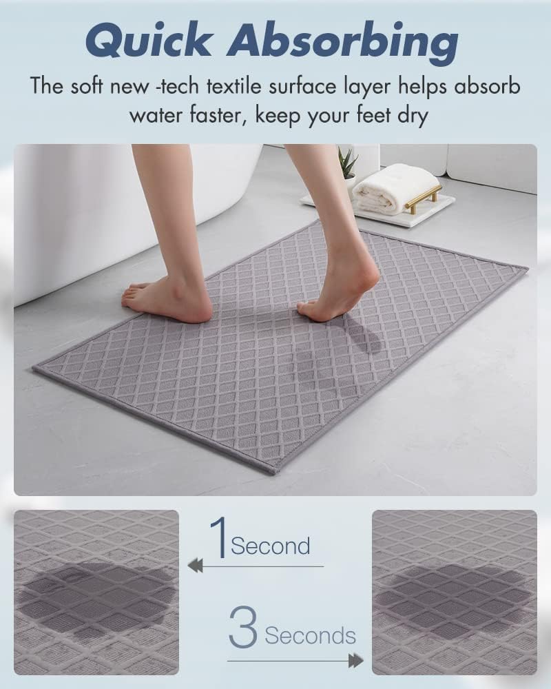 AMOAMI Bath-Mat,Ultra Thin Bath-Rugs Runner,Rubber Backed Bath Mats for Bathroom Non Slip,Absorbent Bath Rug for Bathroom Floor, Shower, Sink 2'x 6'(24" x 70") Grey