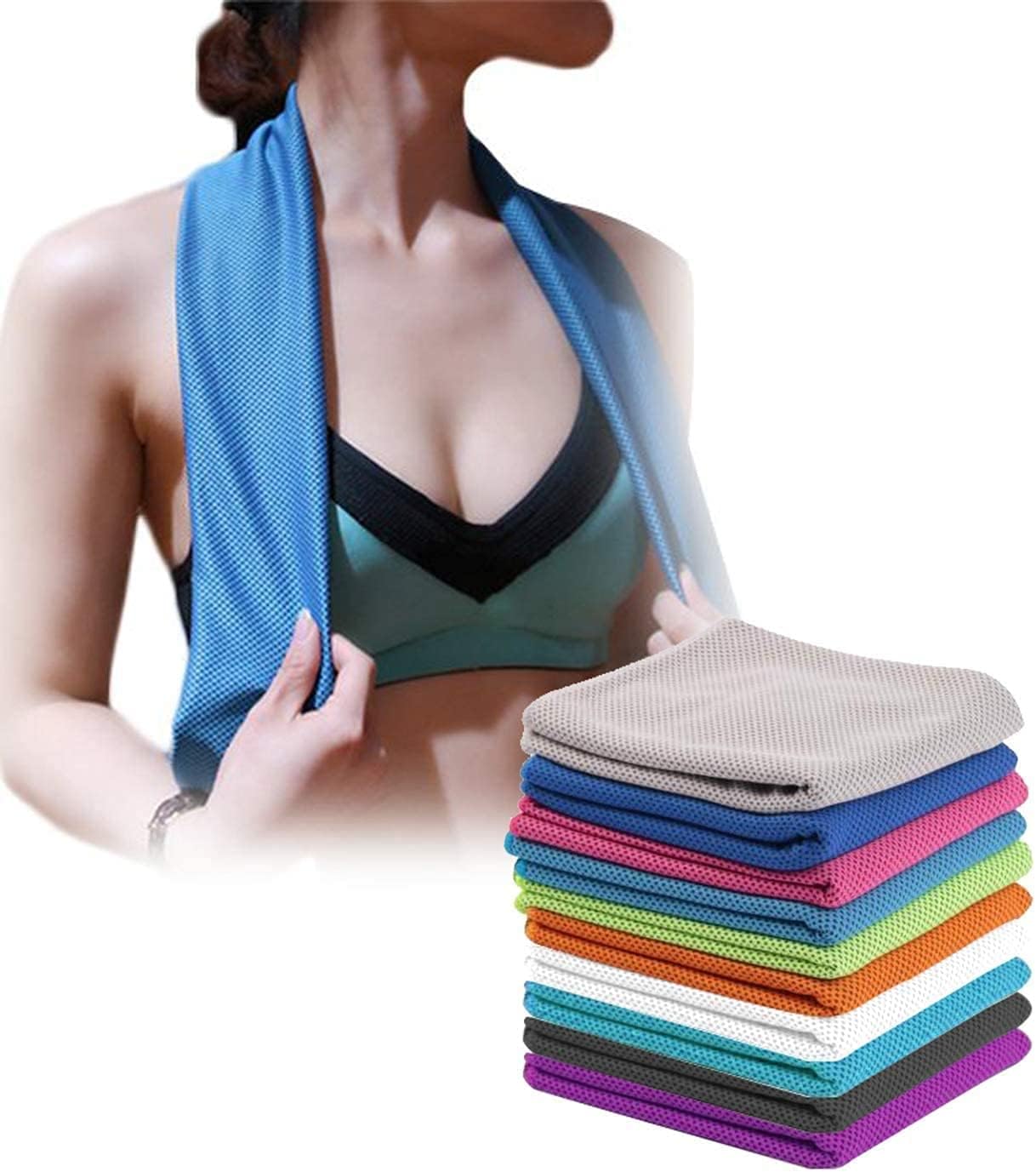 SMALLElectric 4 Packs Microfiber Cooling Towel (40"x 12"), Ice & Chilly Stay Cool for Yoga, Sport, Gym & More Activities (Multicolor)