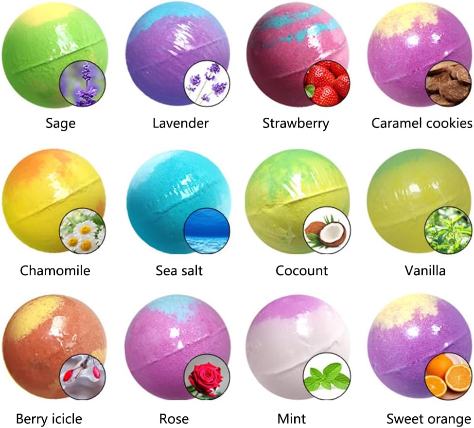 Bath Bombs Salt Balls,12 PCS Gift Set,Vanilla Lavender l Rose Extract Essential Oils,Moisturizing Dry Skin,Fizzy Spa,Relaxing,Bubble Bath Bomb for Gifts Idea for Men Women
