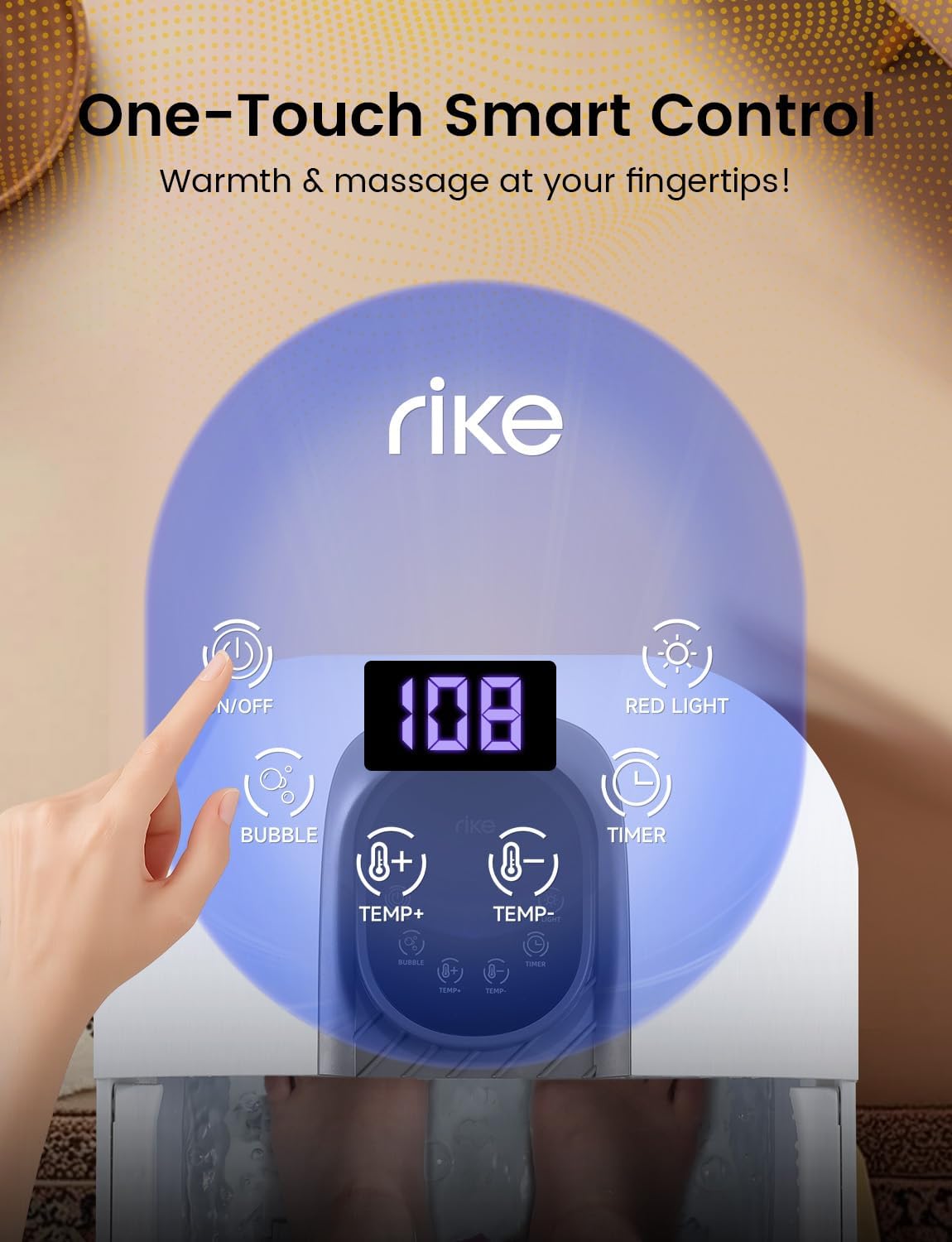 RIKE Collapsible Foot Spa with Heat, Bubbles, 24-Level Temp Control, Red Light, Timer, Foot Soaking Tub with 6 Shiatsu Rollers & Pumice Stone, Foot Bath Massager Pedicure FootSpa for Stress Relief