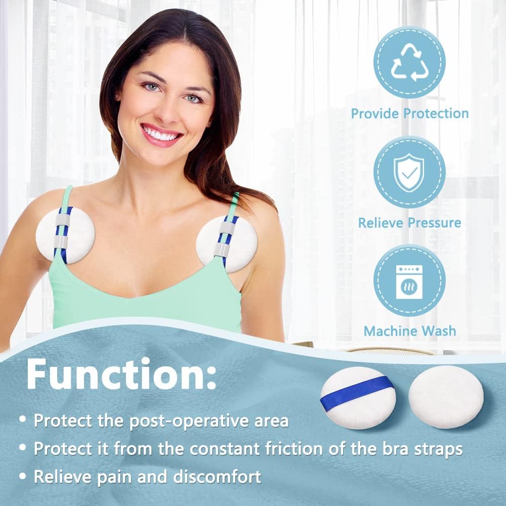 4 Pack Pacemaker Incision Protector Post Surgery Bra Strap Pad Chest Cushion to Prevent Wound Rubbing for Heart Surgery Recovery Support Pad for Bra Straps Chest Port Cushion Support White