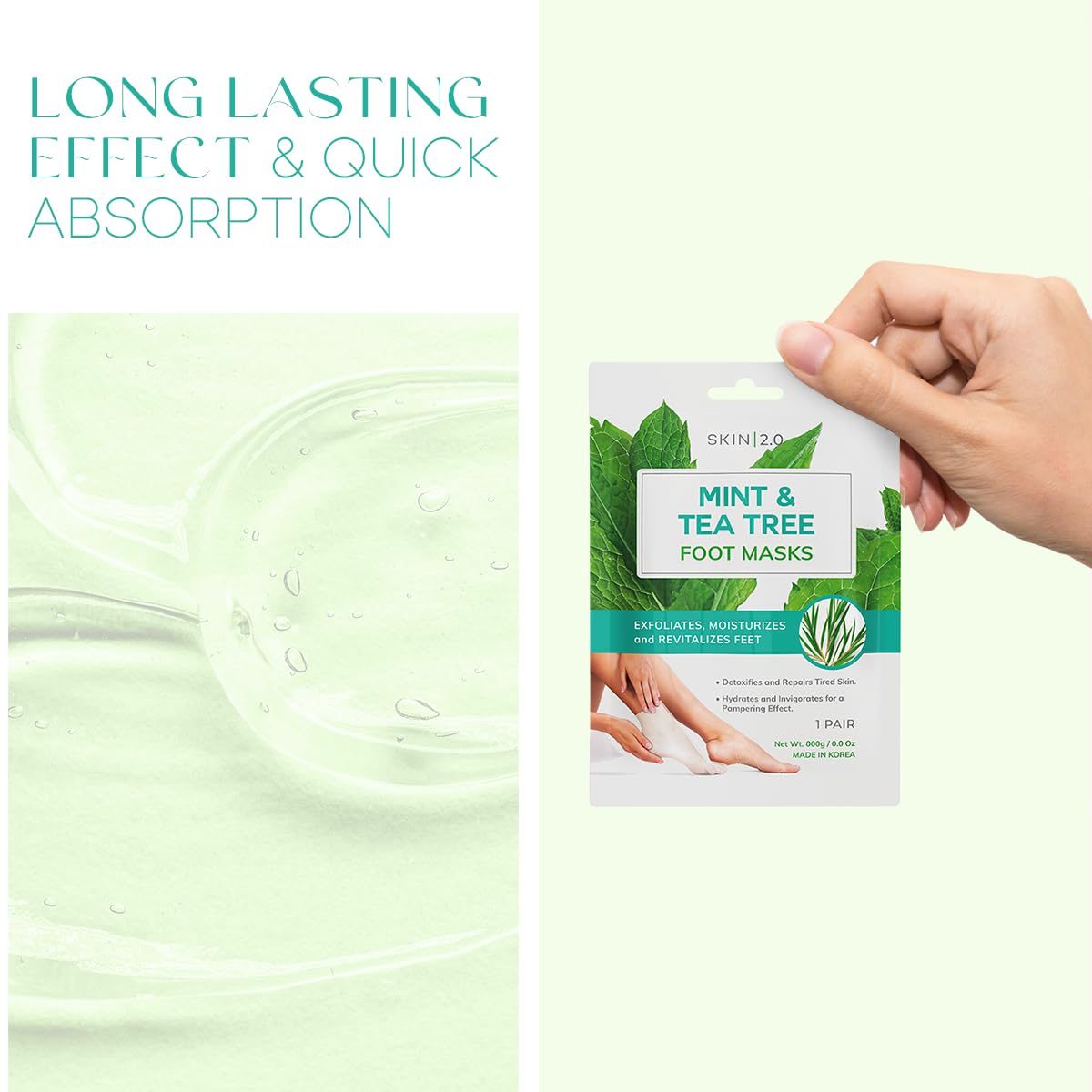 Tea Tree & Mint Foot Masks - Fights Athlete's Foot, Detoxifies & Exfoliates, Cooling & Relaxing - Dermatologist Tested Korean Skincare - Clean Beauty, Cruelty-Free, All Skin Types - 3 Pairs