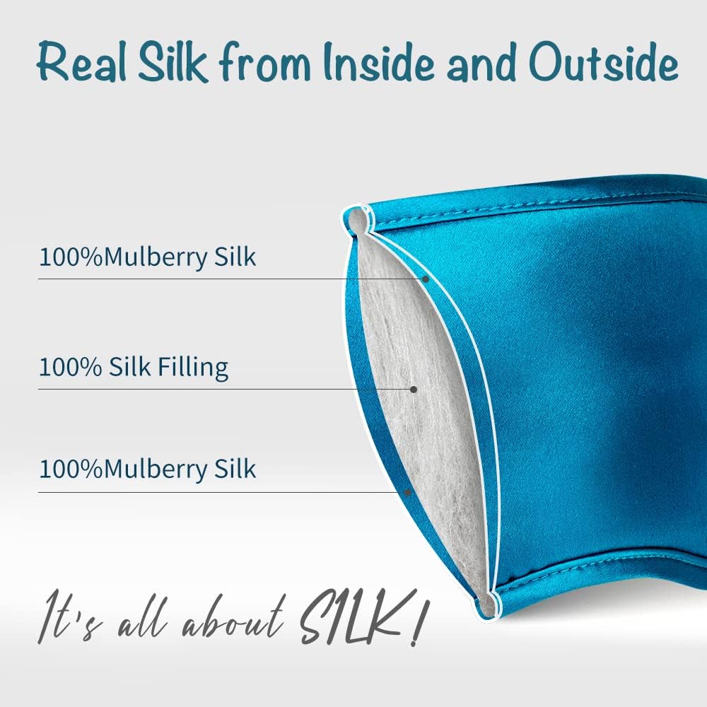 Breathable Silk Sleep Mask Blindfold, Elastic Blackout Eye Cover Headband for Sleeping Nap Travel Time, Peacock Blue, 1 Pack