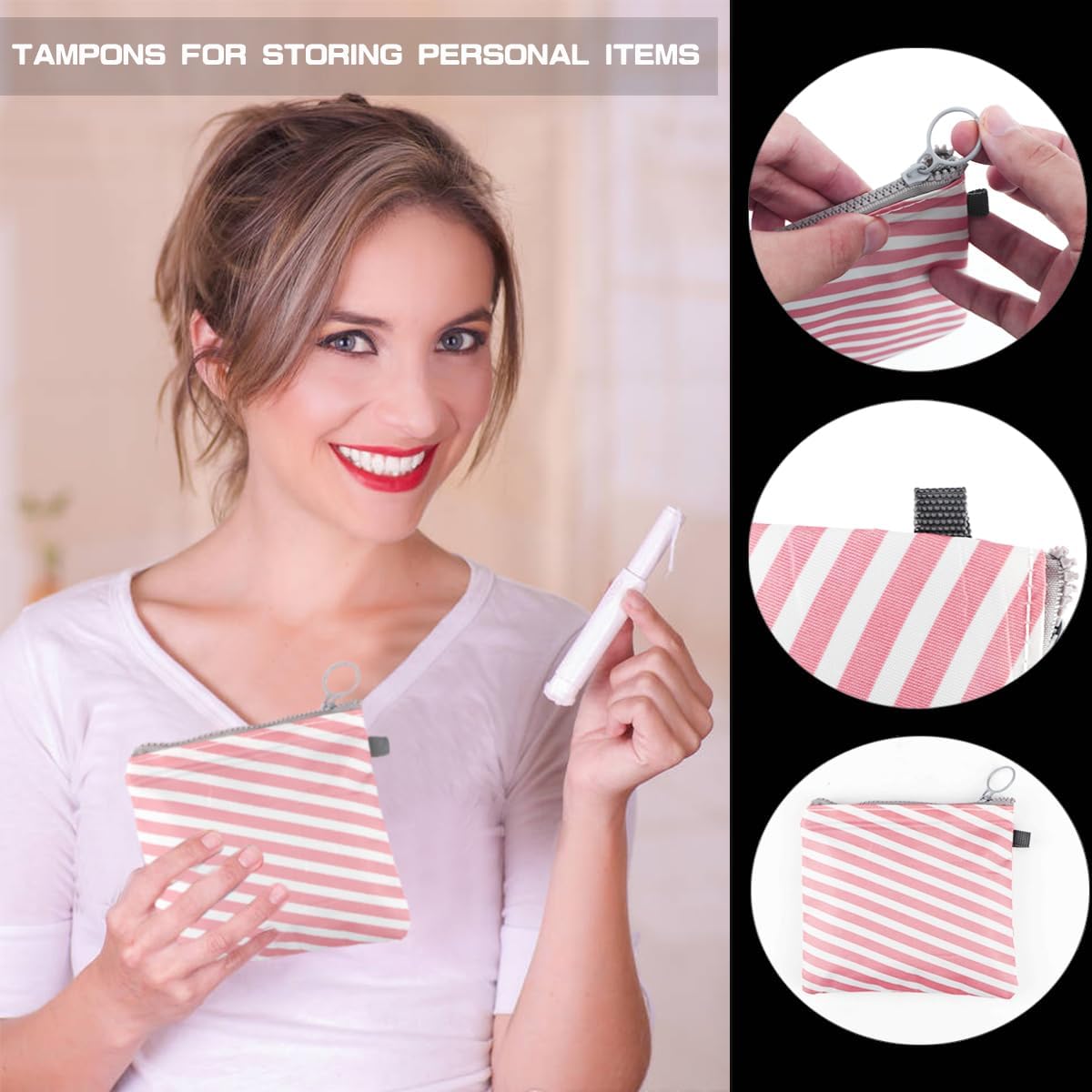 Sanitary Pad Storage Bag Napkins Bag with Zipper Portable Mini Storage Bag Teen Girls Women Washable Period Bag Traveling Tampons Collect Bag 4Pcs