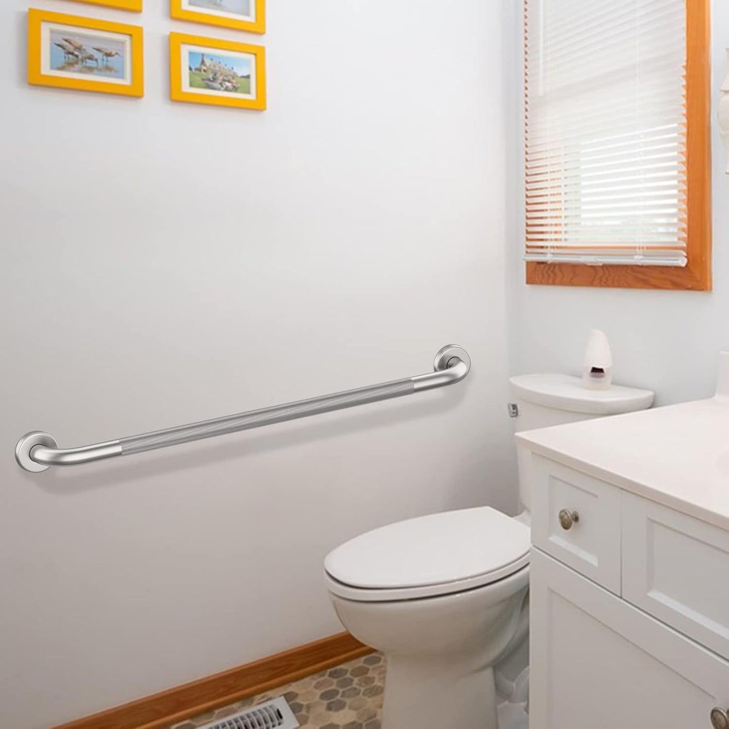 Brushed Nickel Shower Grab Bar w/Anti-Slip Knurled Grip 36 Inch, Zepolu Stainless Steel Bathroom Grab Bars, Safety Bar Balanced Handrail, Handicap Injury Elderly Senior Assist Support Shower Handle