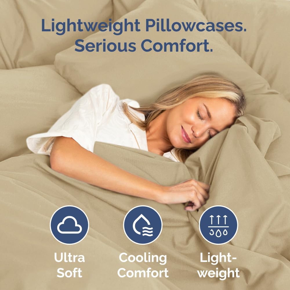 Standard Pillow Cases Set of 2 - Ultra-Soft Hotel Quality Pillowcase Covers - Comfy & Wrinkle Free - Stain and Fade Resistant - Machine Washable Pillow Protectors - 2 Piece Set - Standard Size Beige