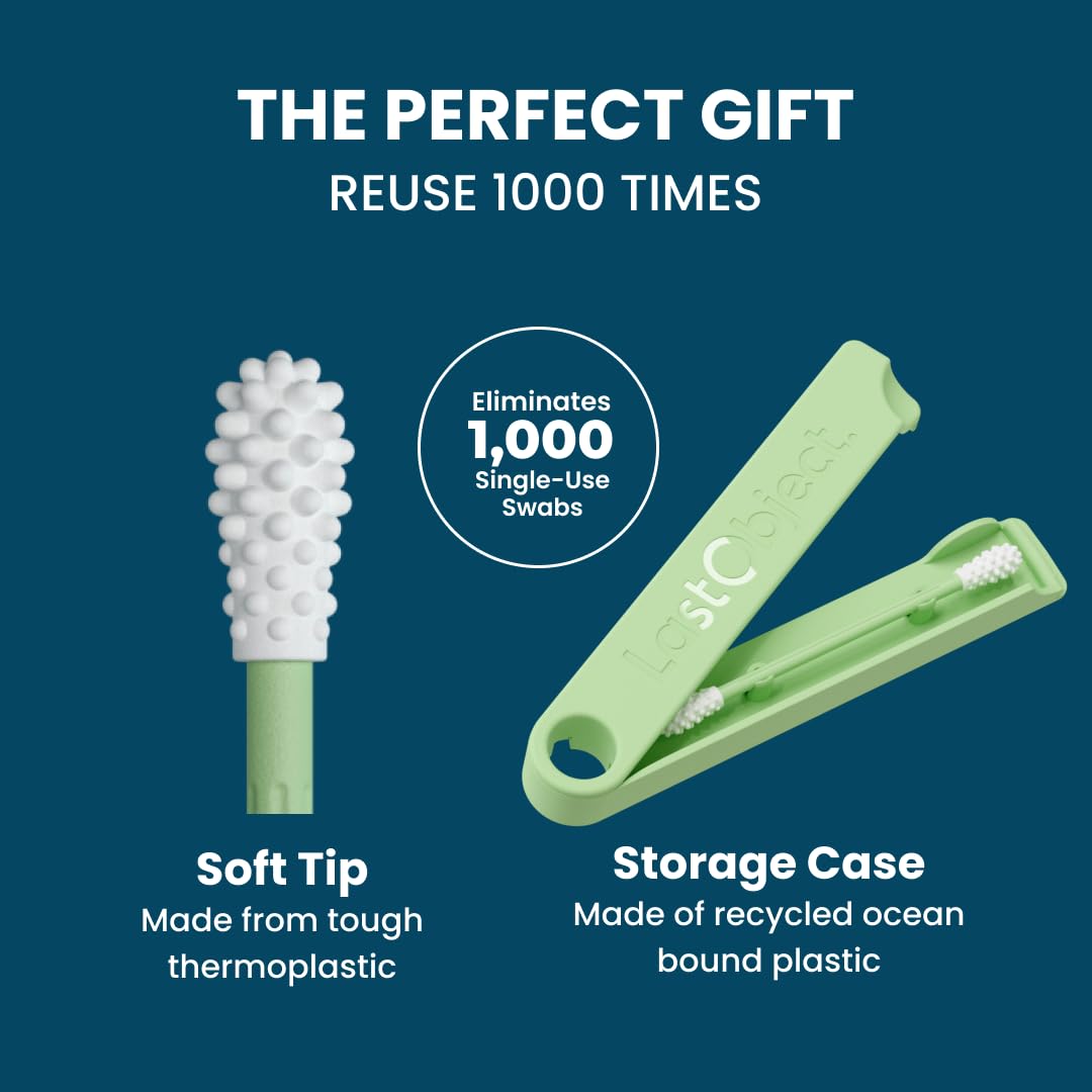 LastSwab® Reusable Cotton Swabs for Ear Cleaning - The Sustainable and Sanitary Alternative to Single-Use Q Tips - Zero Waste and Easy to Clean - Comes with a Convenient Travel Case Holder - Green