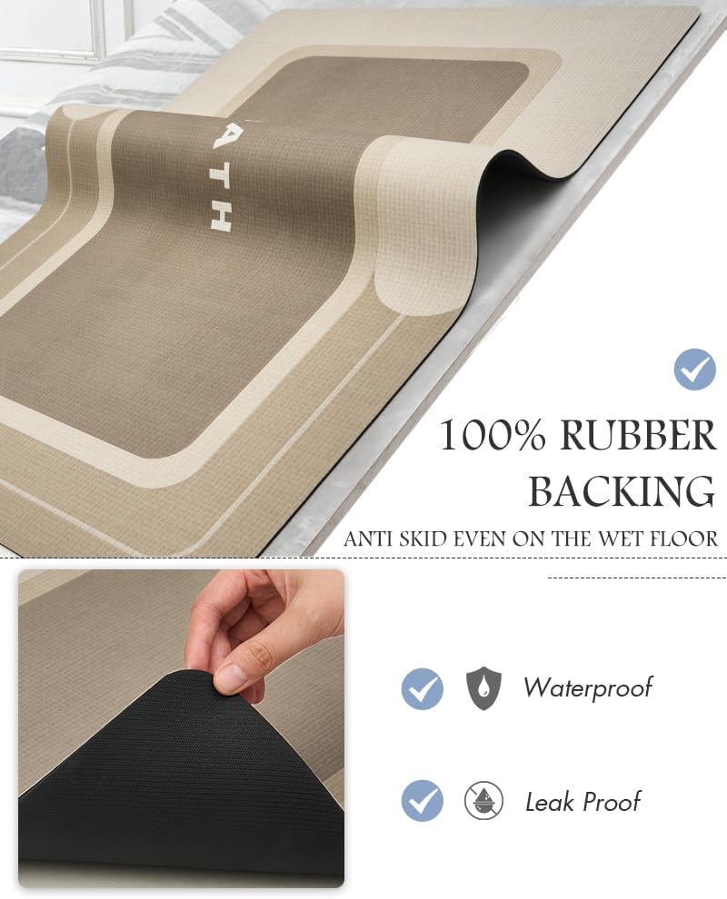 Bath Mat-Bath Mat Rug Non Slip Super Absorbent Stain Resistant Quick Dry Thin Bathroom Rug-Bath Mats for Bathroom Floor Bathtub Vanity-Bathmat Bath Rug Easy Care-17"x27",Beige