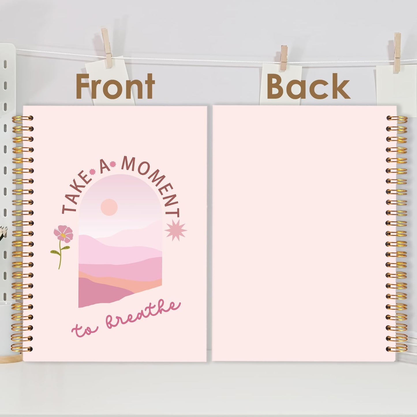 FDHSPAAM Pink Mental Health Spiral Journal Notebook 5.5x8.3in,Take A Moment to Breathe Inspirational Notebooks for Note Taking, Therapy Office Must Haves, Hardcover Notebook Journal