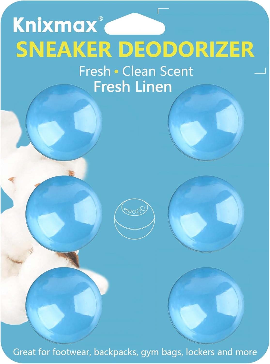 Knixmax Shoe Deodorizer Balls, Boot Deodorizing Shoe Odor Eater Ball Sneaker Deodorants, Gym Bags Lockers Car Air Fresheners, 6 Packs Fresh Linen Blue
