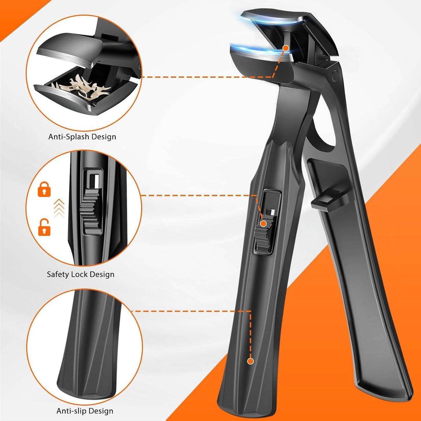 Toenail Clippers for Seniors Thick Toenails, Slanted Large Nail Clippers for Men Thick Ingrown Nails with Wide Opening, Heavy Duty Angled Head Nail Clipper Cutter with Catcher -Black