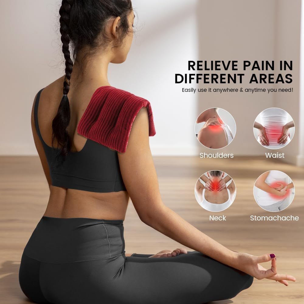 Microwave Heating Pad 6 x 12 Small Heating Pad Microwave, Microwave Bean Bag Heating Pad for Neck and Shoulders, Moist Heat Pack Pillow Warm Compress for Knee, Muscles, Joints, Wrist (Wine Red)
