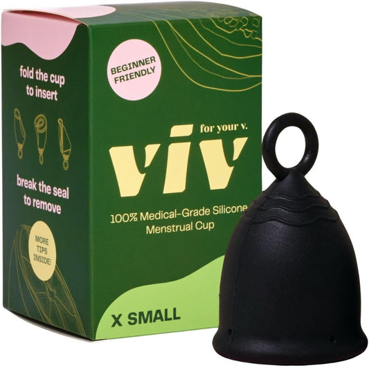 Viv for Your V Extra Small Menstrual Cups, Tweens, Teens, and Petite Frame/Build, Pull Tab Ring Stem Easy Removal, Comfortable 12 Hour Wear, Soft, Silicone Beginner Friendly, Reusable Mini Period Cup