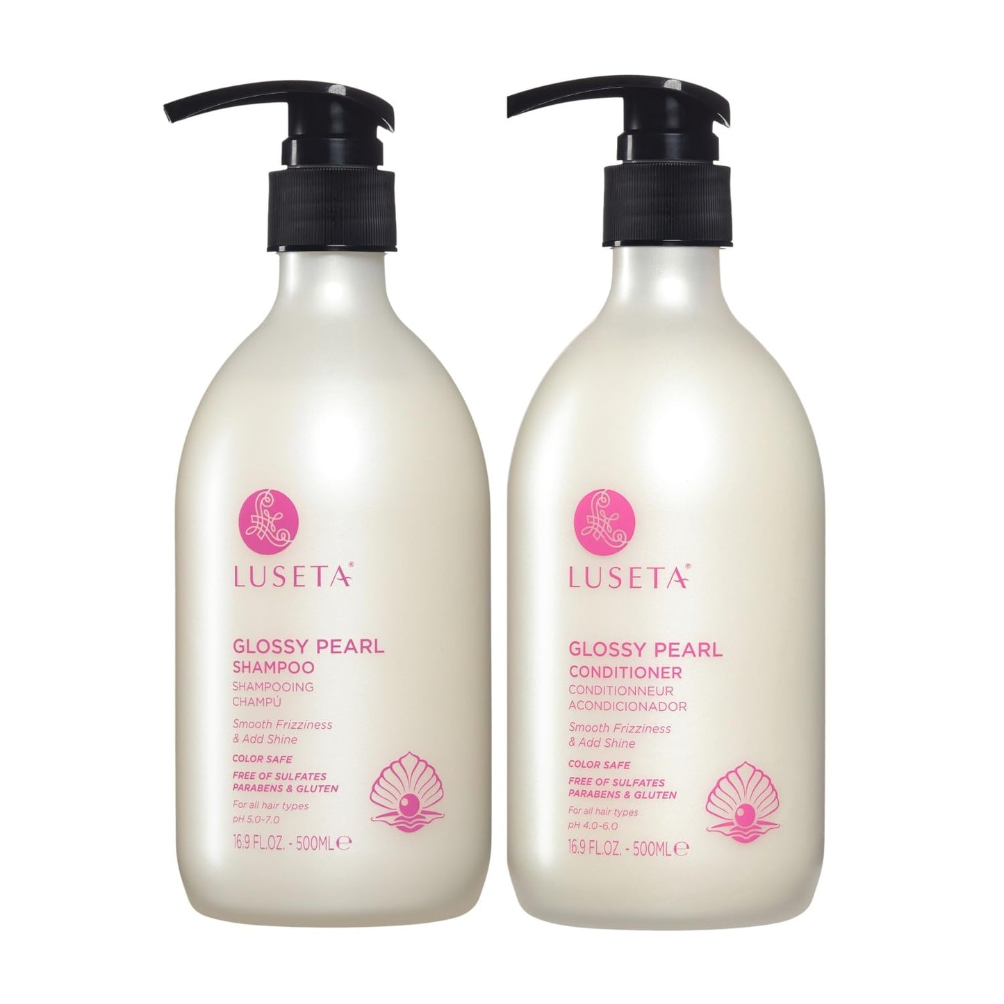 Luseta Glossy Pearl Shampoo and Conditioner Set Smooth & Moisturize, Fight Frizziness and Add Shine,Hydrating for Damaged Hair, Detangle,Nourish Strands,Paraben Free, Sulfate Free,16.9oz