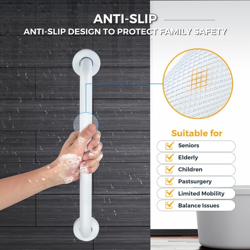 Grab Bars for Shower, 2 Pack 24-Inch Anti Slip Shower Handles for Elderly, Safety Shower Grab Bar, Stainless Steel Handicap Grab Bars for Bathroom (White 1" Diameter)