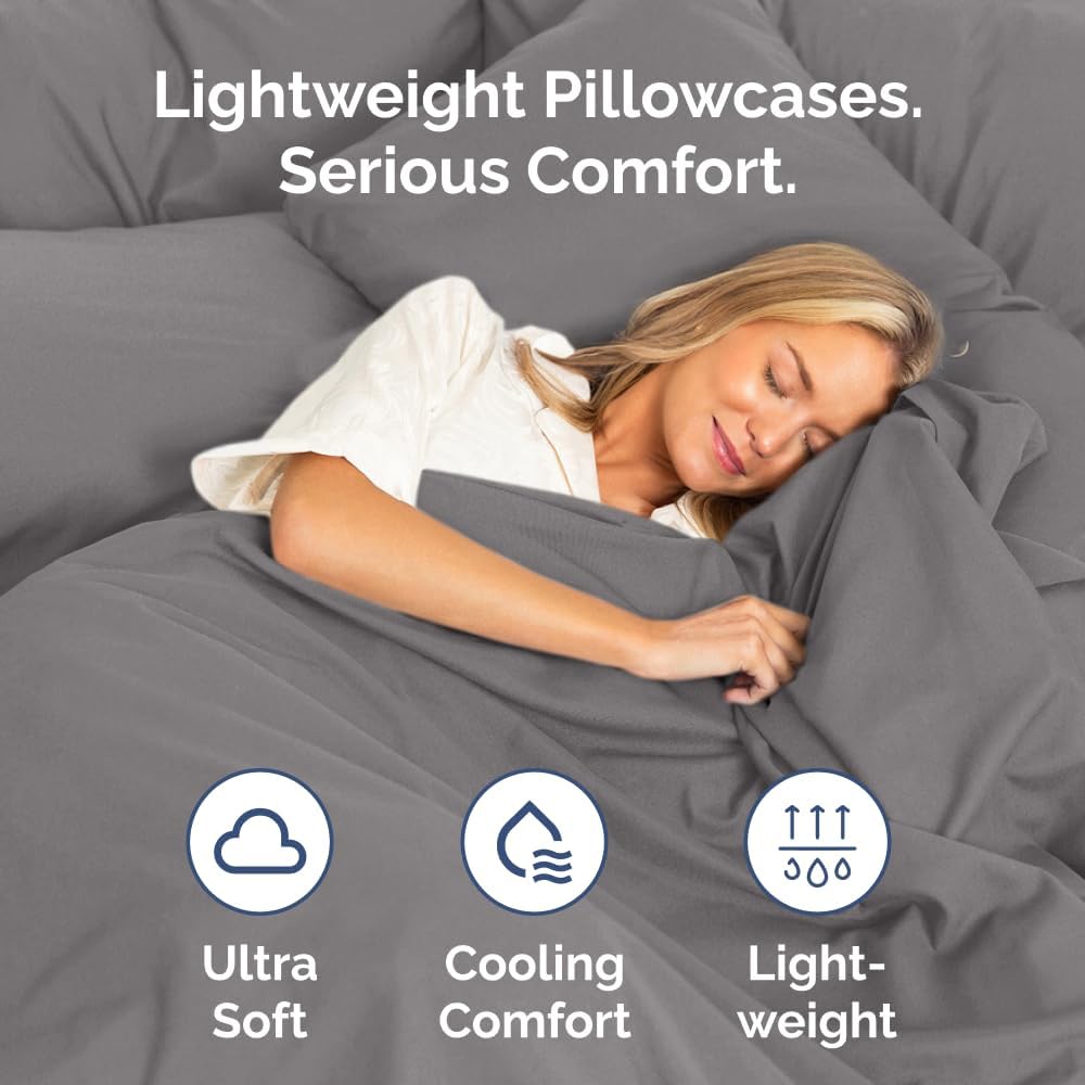 King Pillow Cases Set of 2 - Ultra Soft Hotel Quality Pillowcase Covers - Comfy, Cozy & Wrinkle Free - Shrinkage, Stain & Fade Resistant - Machine Washable Pillow Protectors - 2 Piece Set - Dark Grey