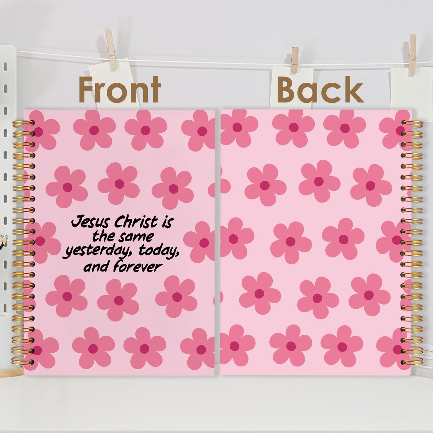 Pink Floral Christian Spiral Journal Notebook 5.5x8.3in, Jesus Journal for Women, Prayer Journals for Woman, Religious Notebooks for Note Taking, Hardcover Notebook