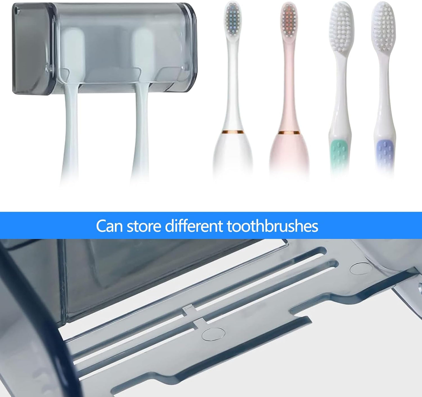 2 PCS Wall-Mounted Toothbrush Holder with Cover, 2-Slot Organizer for Bathroom, Shower, Dorm, Cabinet (Clear)