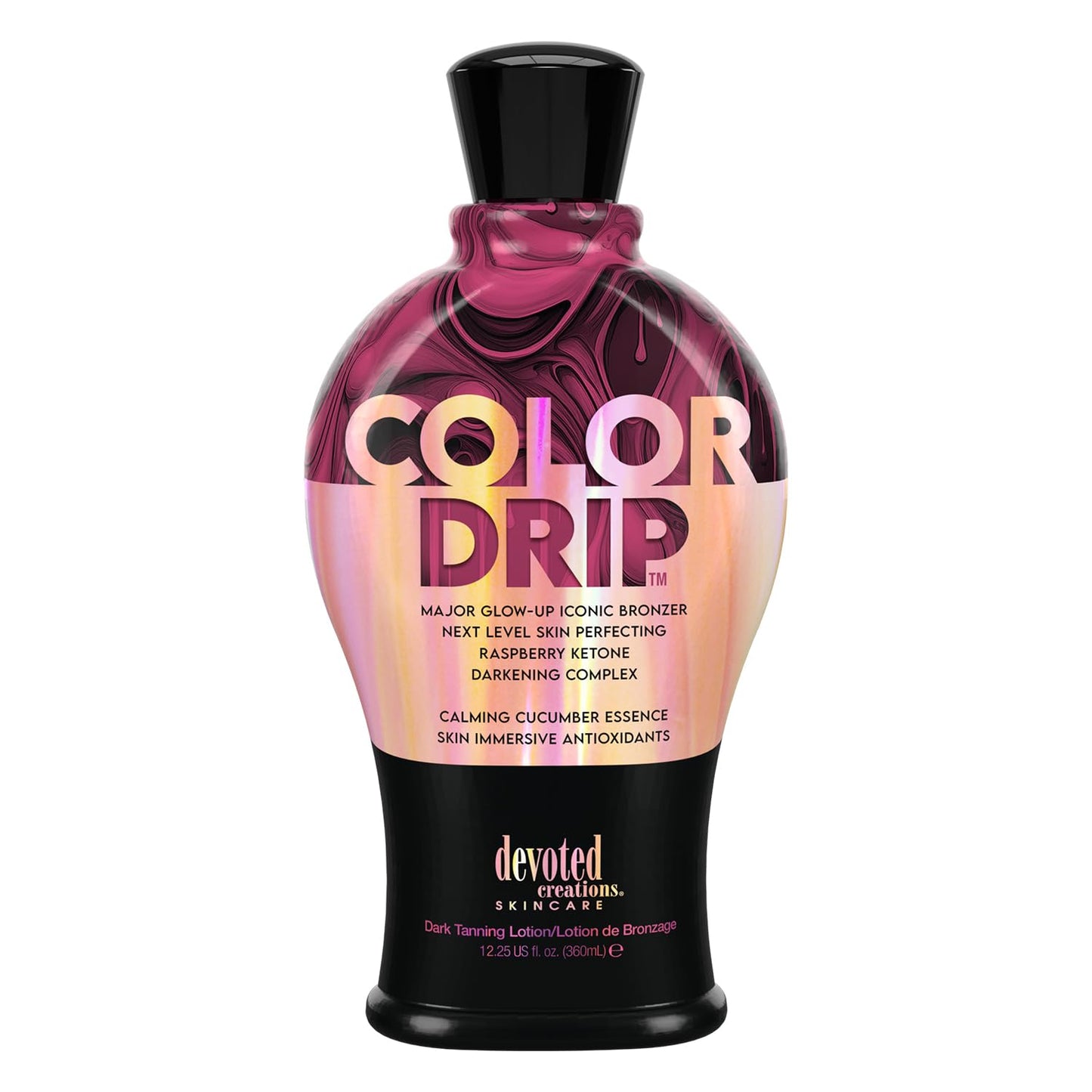 Devoted Creations Color Drip - Major Glow-up Iconic Bronzer Next Level Skin Perfecting Raspberry Ketone Calming Cucumber Essence Dark Tanning Lotion