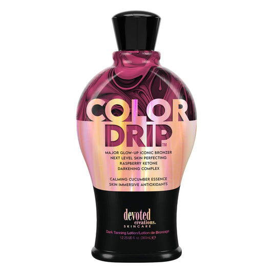 Devoted Creations Color Drip - Major Glow-up Iconic Bronzer Next Level Skin Perfecting Raspberry Ketone Calming Cucumber Essence Dark Tanning Lotion