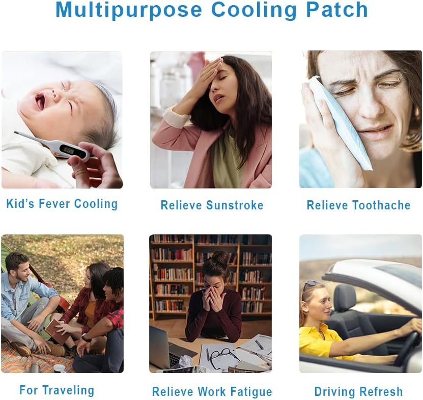 20 Sheets Kids Fever Patches, Cooling Relief Fever Reducer, Cooling Patches, Headache Pads for Fever Discomfort, Pain Relief, Soothing Migraine, Toothache, Fatigue, Sunstroke, Sprain, Pack of 20 Blue