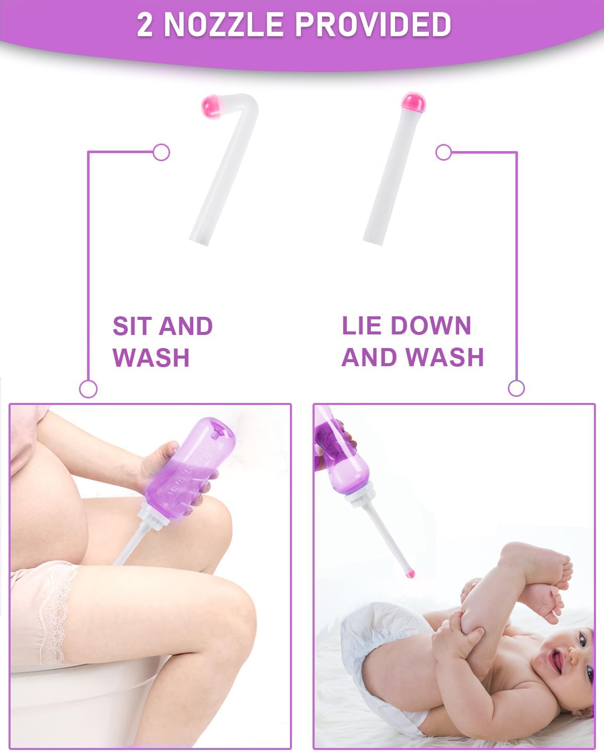 Peri Bottle for Postpartum Travel Bidet - Perineal Care,Portable Travel Squeeze Bottle Bidet for Women Personal Hygiene Cleaning,2 Tubes for Baby Mom After Birth Cleansing and Recovery 16.9OZ (Purple)