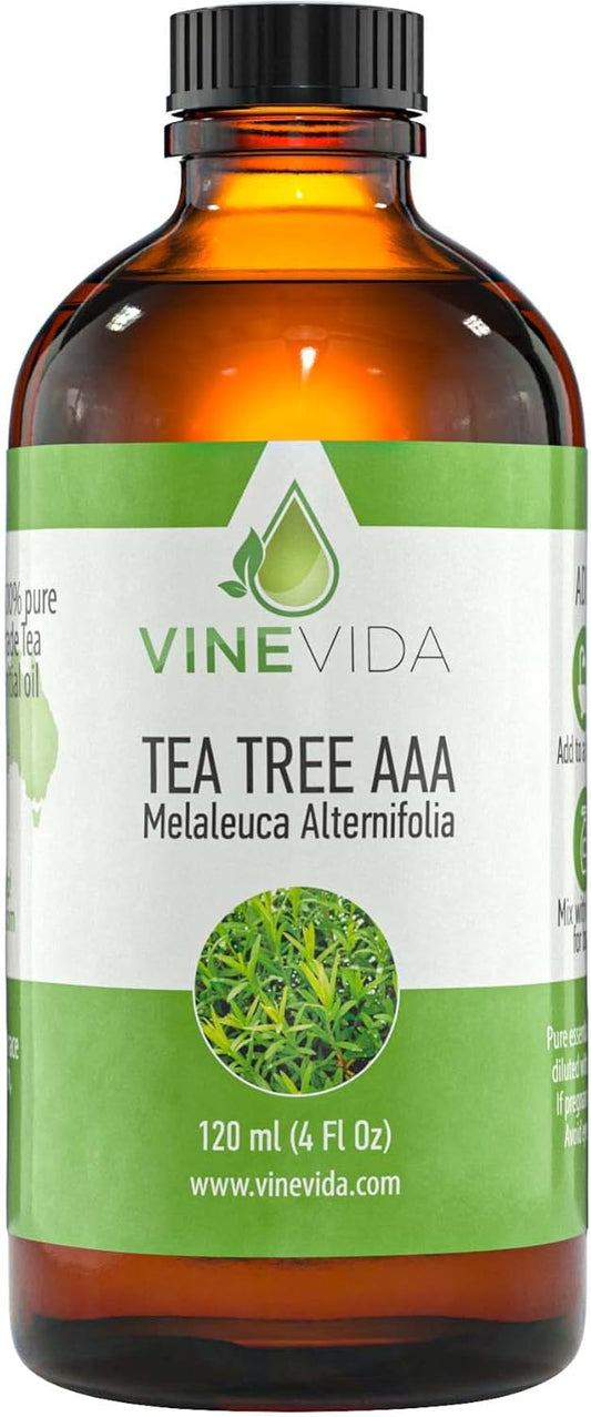 VINEVIDA Tea Tree Essential Oil 4 oz - Undiluted Candle Scent DIY Scents for Candlemaking Bulk Soap Making Safe Skin, 120.0 milliliters