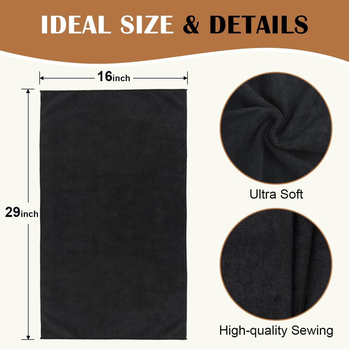 Orighty Salon Towels 48 Pack, Microfiber Hair Salon Towel 16 x 29 Inch, Super Soft and Absorbent Black Towels for Salon, Hand, Gym, Bath, Spa and Home Hair Care, Not Bleach Proof