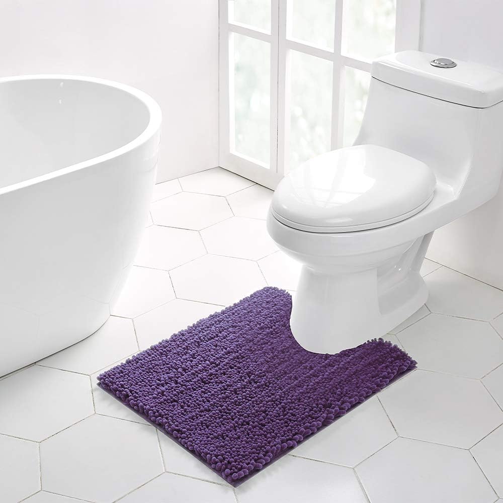 Walensee Bathroom Contour Rug Non Slip Toilet U Shaped Bath Mat (20x24, Lavender) Water Absorbent Super Soft Shaggy Chenille Machine Washable Dry Extra Thick Perfect Absorbant Best Plush Carpet