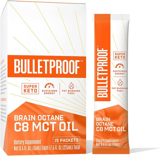 Bulletproof Brain Octane C8 MCT Oil Packets, Pack of 15, Keto Supplement for Sustained Energy