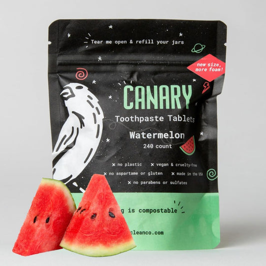 Canary Nano Hydroxyapatite Toothpaste Tablets Watermelon - Remineralizing, Fluoride Free, All Natural Tabs with Xylitol - Great for Kids, Plastic Free - 240 Count