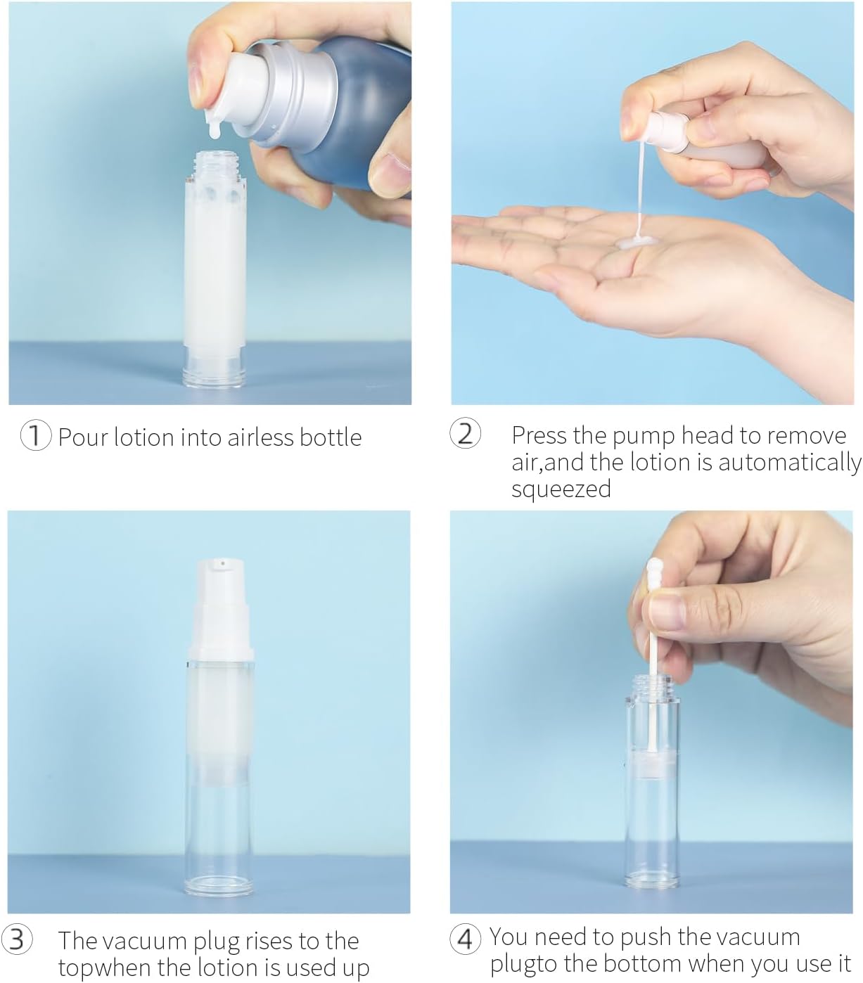 6 Pack 0.34 oz Plastic Empty Airless Pump Bottles Travel Size Refillable Leakproof Containers for Skincare Cosmetics Toiletries TSA Approved‌