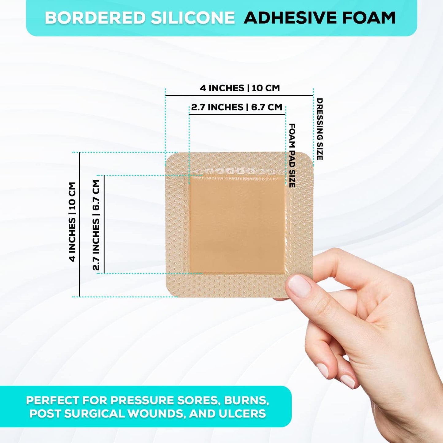 MedVance TM Silicone - Bordered Silicone Adhesive Foam Dressing Size 4"x4" (2.7"x2.7" pad), Box of 10 dressings