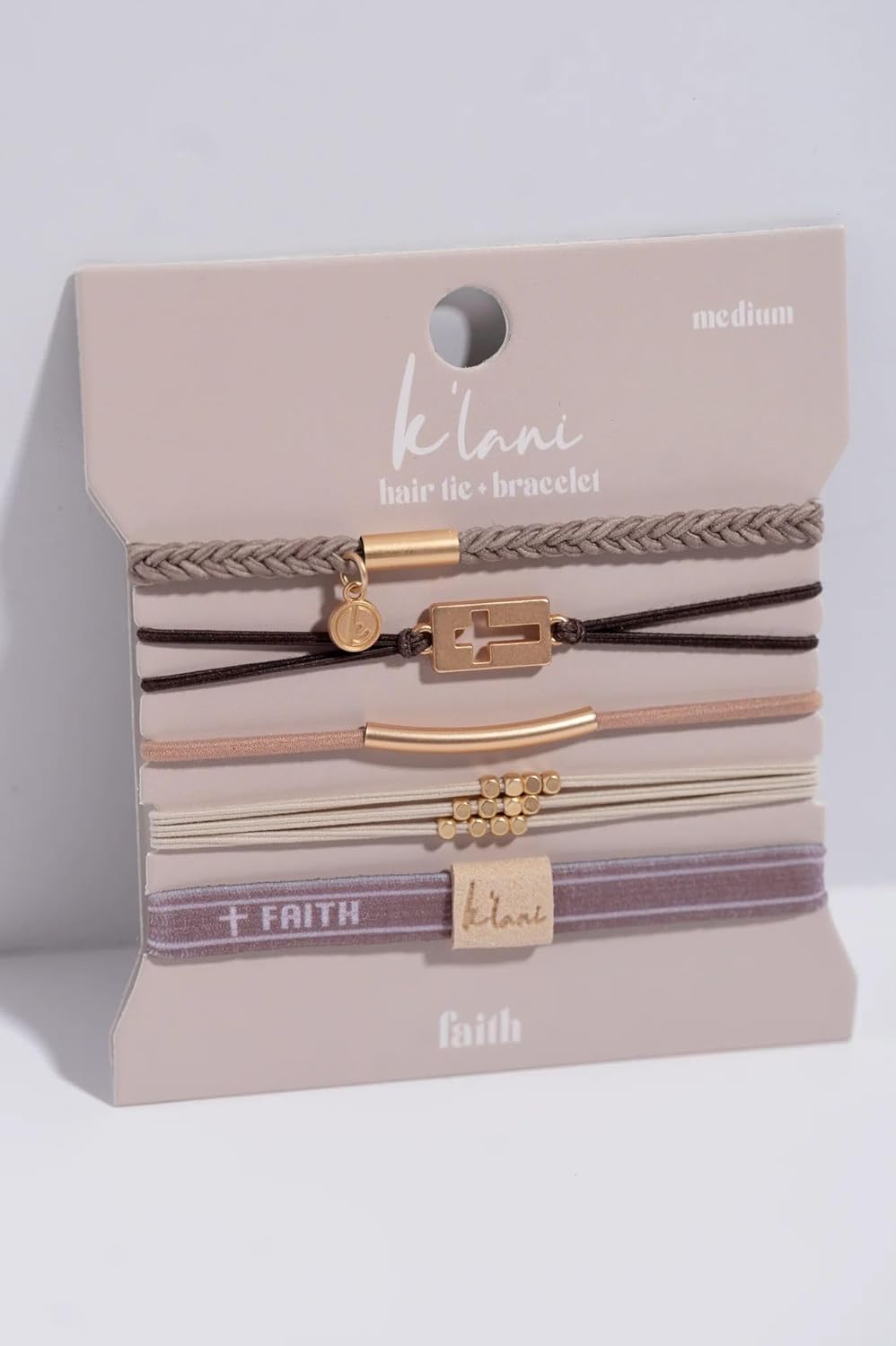K'lani Faith Bracelets for Women – Elastic Bracelets and Boho Hair Ties – Cute Hair Ties for Women and Hair Tie Accessories – Stylish Bracelets Boho Style for Hair and Wrist – Set of 5 (Small)