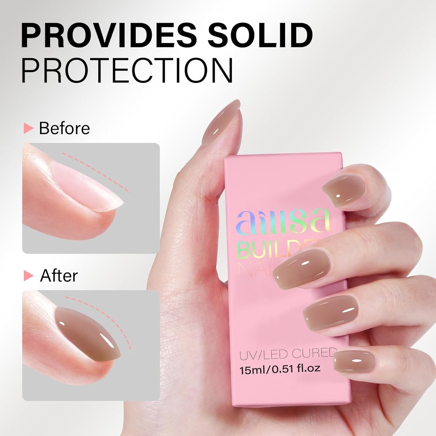 AILLSA Builder Gel for Nails Dark Nude 7 In 1 Strengthener Gel Nail Polish Brown Hard Gel Polish Extension U V Gel Polish Coffee Color Translucent for Nail Art Base Coat Needed 0.51 Oz GB55
