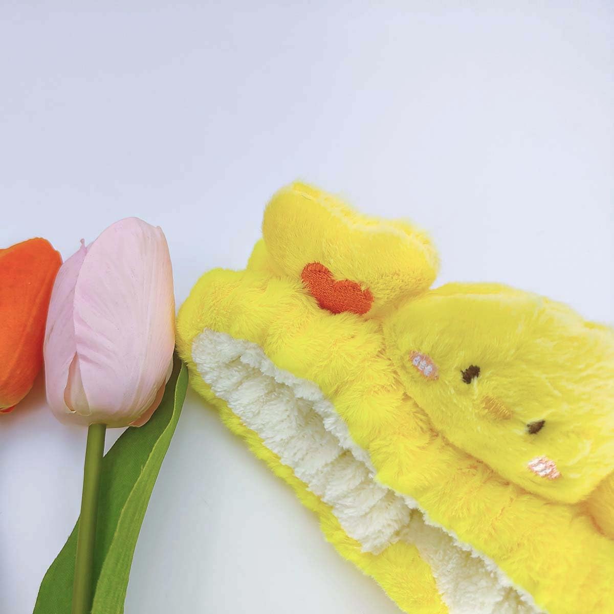 Kawaii Spa Headband - Cute Duck Towel Headband for Women's Skin Care, Makeup & Wash - Soft Microfiber Coral Fleece (Yellow, Duck)