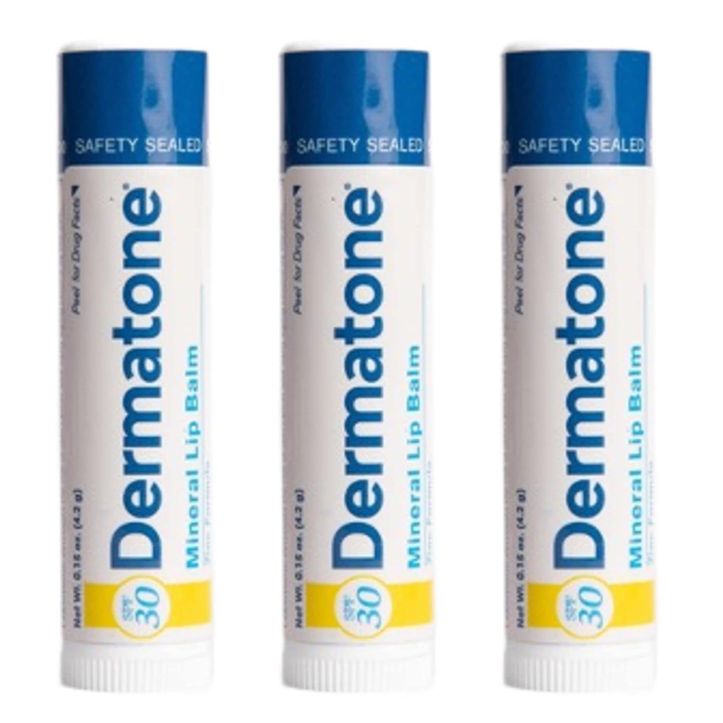 Dermatone Mineral Lip Balm Stocking Stuffer | Moisturizing, SPF30, Reef Safe, Oxybenzone Free | Jojoba Oil, Avocado Oil, Vitamin E | Zinc Oxide Lip Balm with SPF 30 | 0.15 oz (3-Pack)