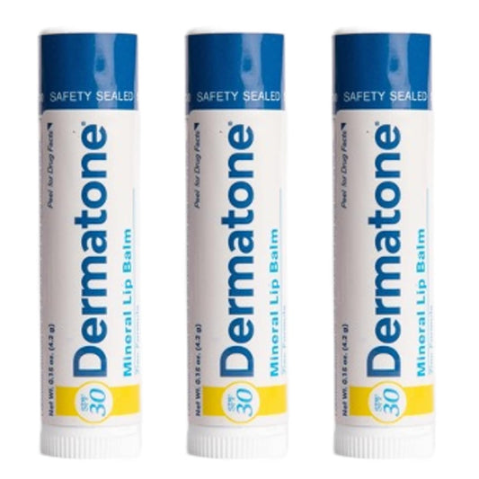 Dermatone Mineral Lip Balm Stocking Stuffer | Moisturizing, SPF30, Reef Safe, Oxybenzone Free | Jojoba Oil, Avocado Oil, Vitamin E | Zinc Oxide Lip Balm with SPF 30 | 0.15 oz (3-Pack)