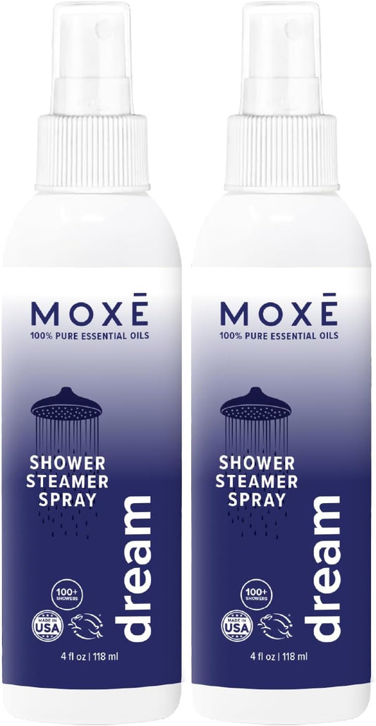 MOXĒ Dream Lavender & Chamomile Shower Steamer Spray, 100% Natural Certified Essential Oils, Bath Relaxation, Made in USA, 4 Ounces (2 Pack)