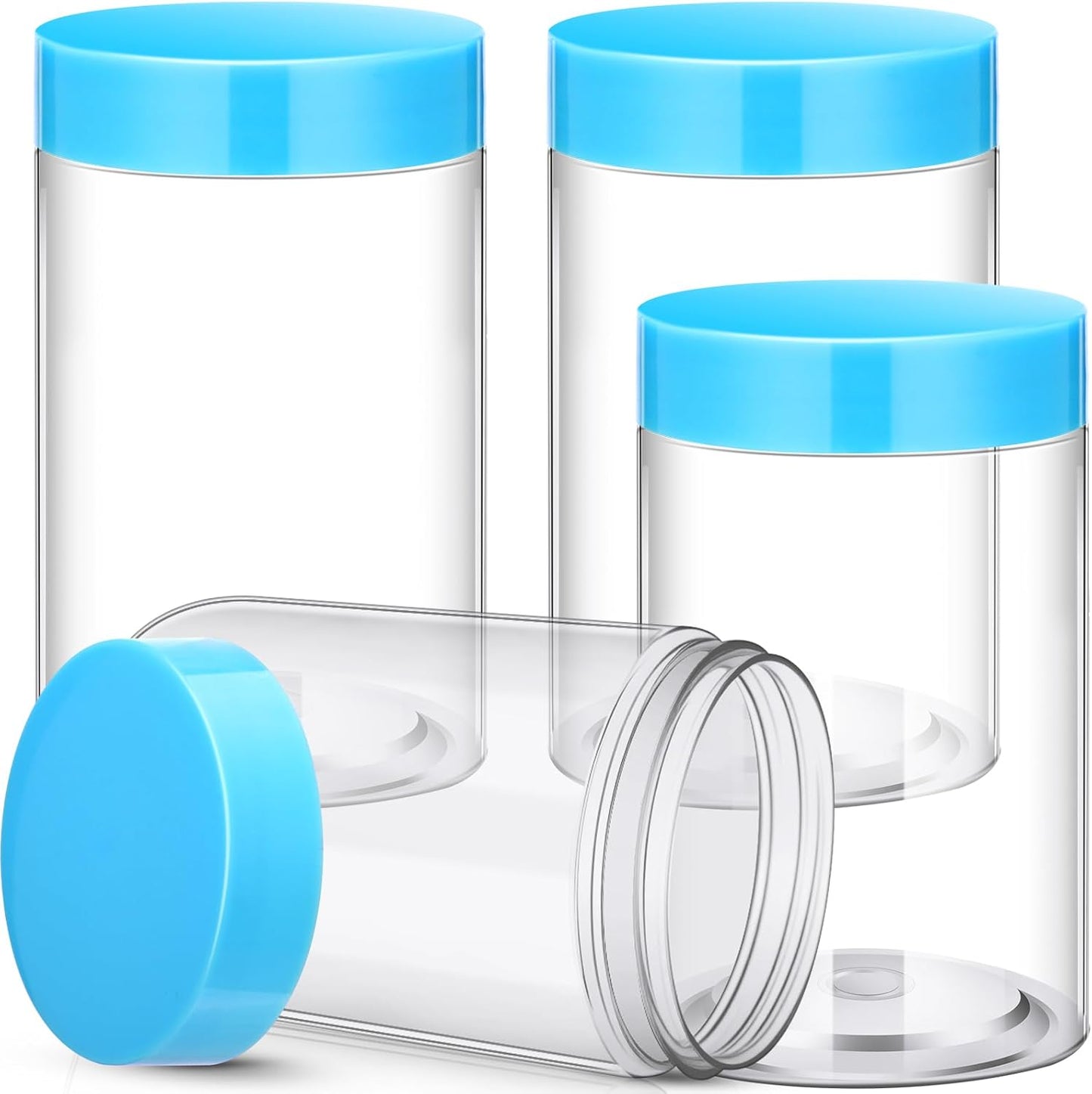 SATINIOR 12 Pack 12 oz Plastic Container Jars with Lids Round Clear Travel Cosmetic Container Slime Jars for Toiletries, Lotion, Cream, Ointments, Makeup, Rhinestone, Samples, Kitchen Storage(Blue)